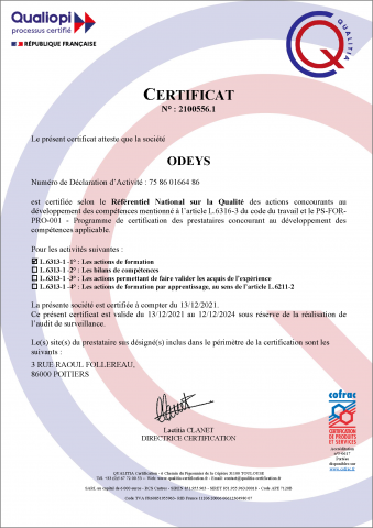Certificat de conformité Qualiopi - d'Odéys